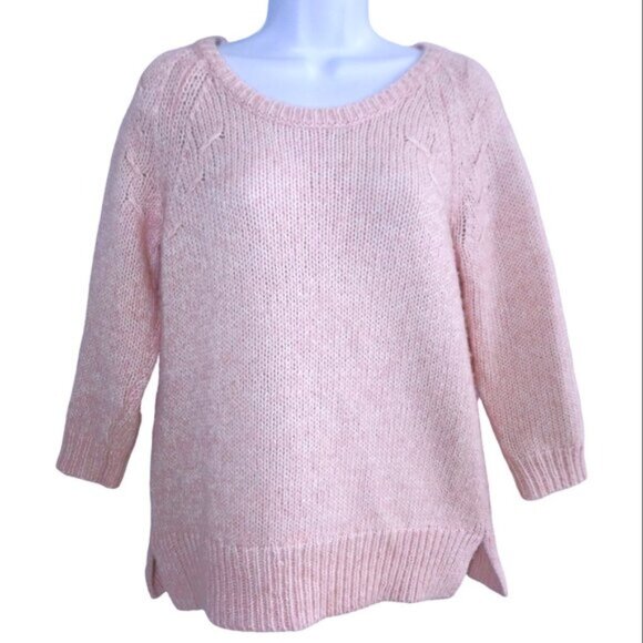 Ann Taylor Sweaters - Alpaca Ann Taylor Pink Knit Sweater Ribbed Crewneck Side Vents Relaxed Fit S